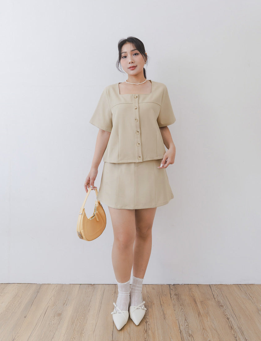 MISS. Korean Style Square Neck Twill Faux Button Top