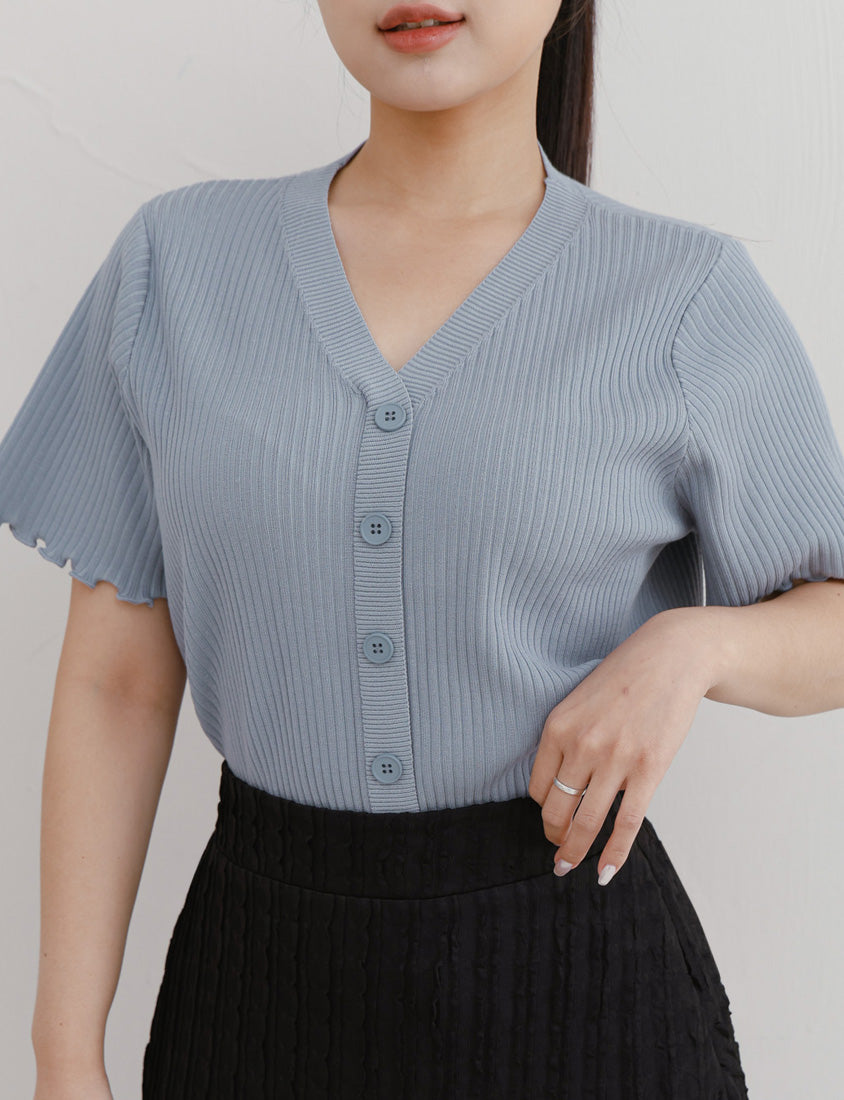 Cooling Lyocell Faux Button Plus Size Knit Top
