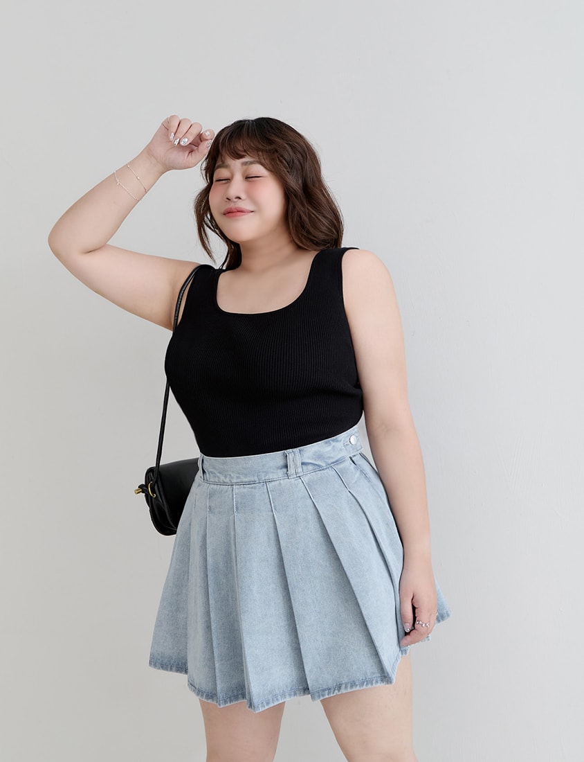 Square Neck Wide Straps Bra Bulges Support Knit Plus Size Tank Top