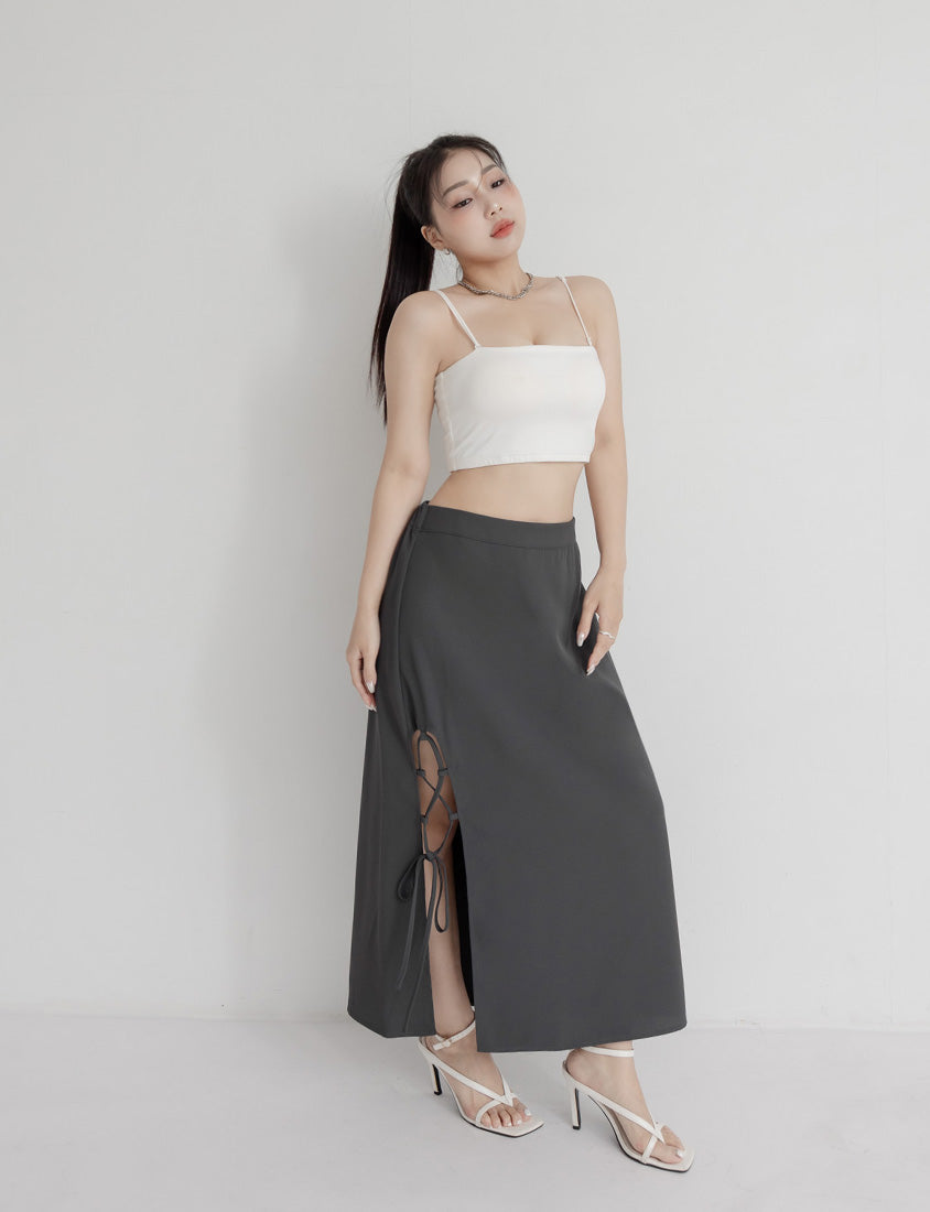 MUA! Hot Side Tie Elastic Back Waist Plus Size Maxi Skirt (with Belt)