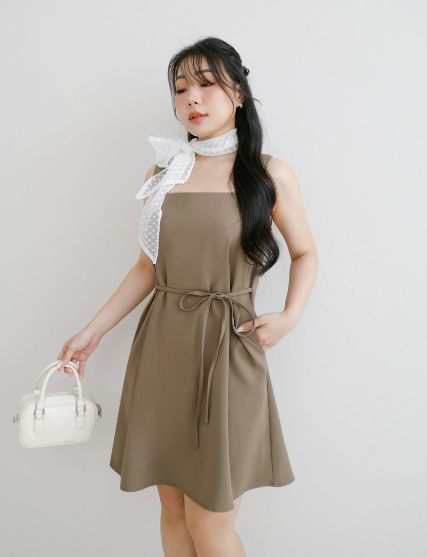 MISS. Structured Lightweight Square Neck Tailored Plus Size Mini Dress