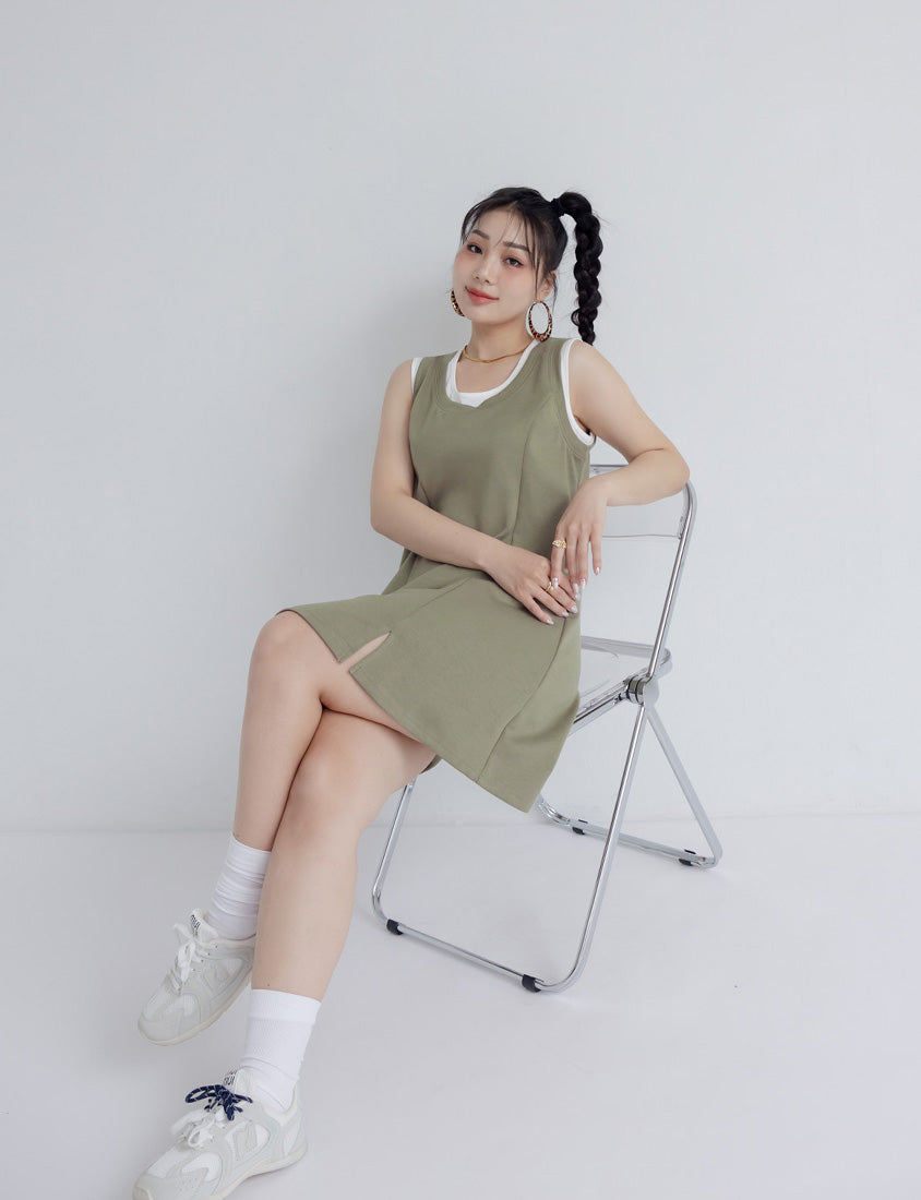 MUA! Space Cotton Faux Two-Piece Stitch Plus Size Mini Dress