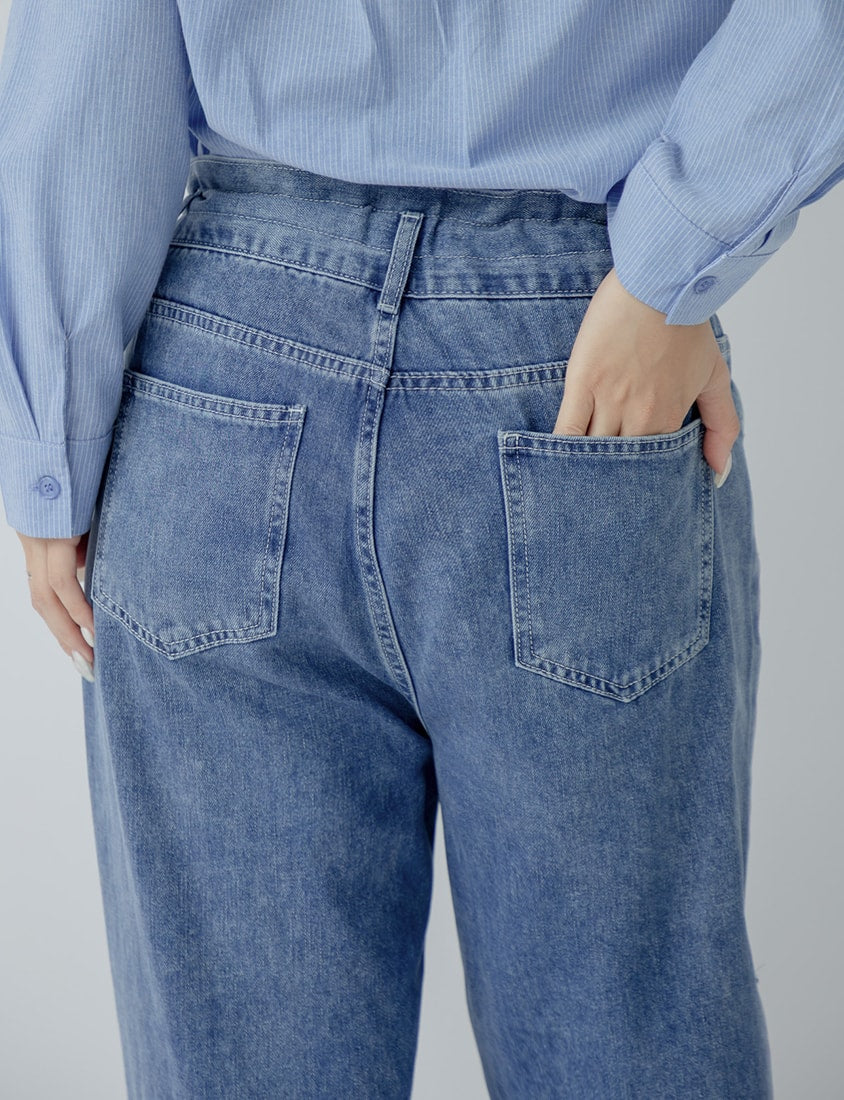 Edgy Contrast Drawstring Plus Size Distressed Jeans