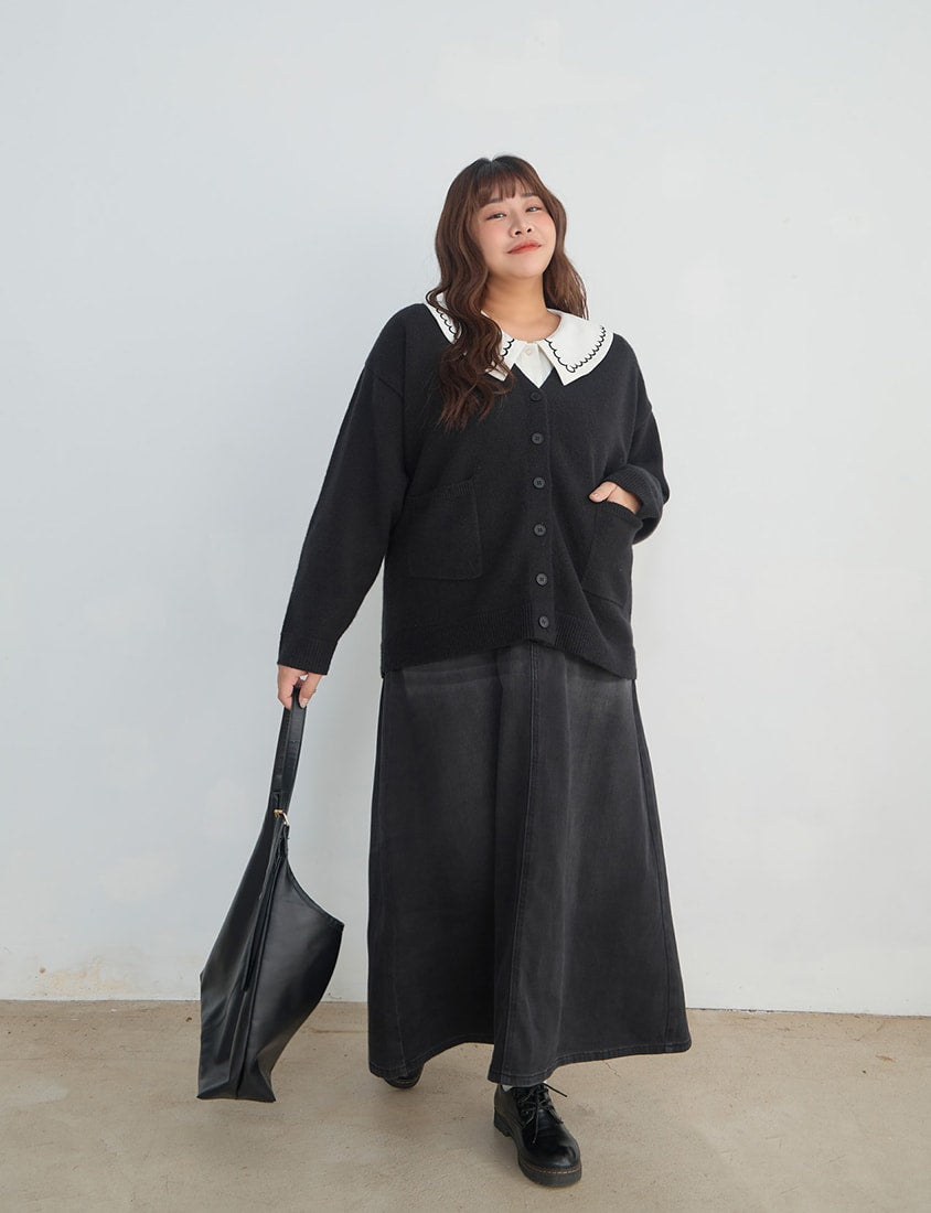 Classic V-Neck Multicolor Longline Plus Size Knit Cardigan