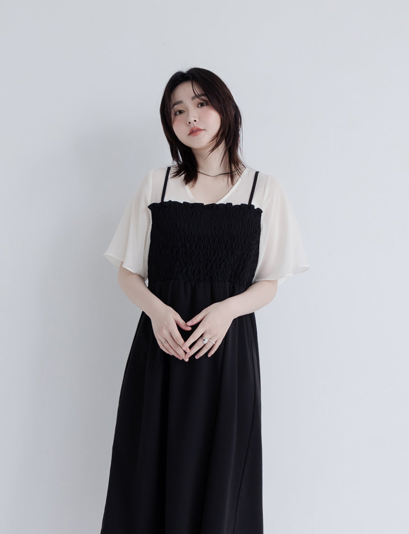 MISS. Faux Two-Piece Sheer Elastic Strap Plus Size Dress