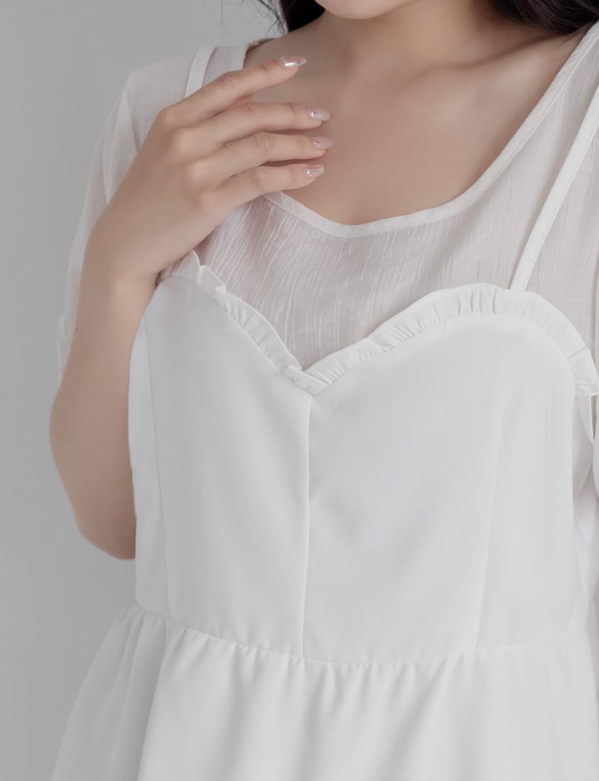 Faux Two-Piece Ruffle-Trim Layered-Look Plus Size Peplum Blouse