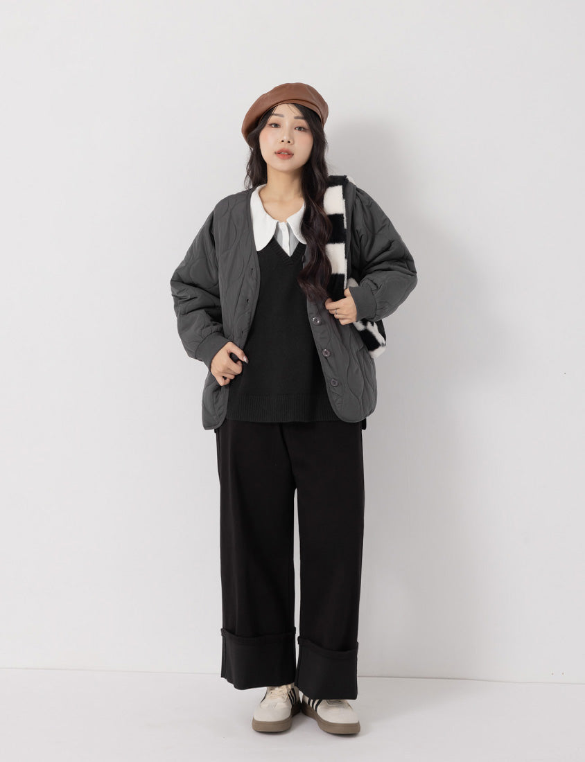 Japanese Style Large Cuffs A-Line Plus Size Denim Wide Leg Pants