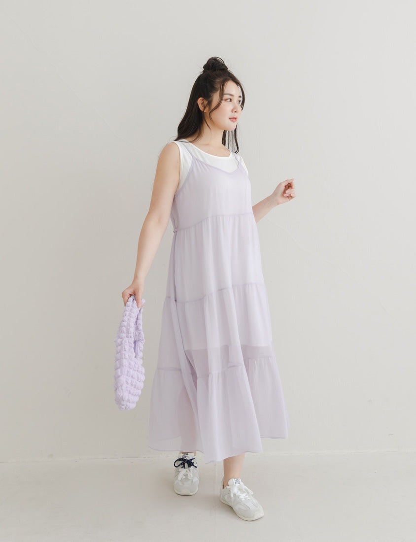 Two Piece Sheer Crinkled Tiered Plus Size Maxi Dress (with Inner Tank)