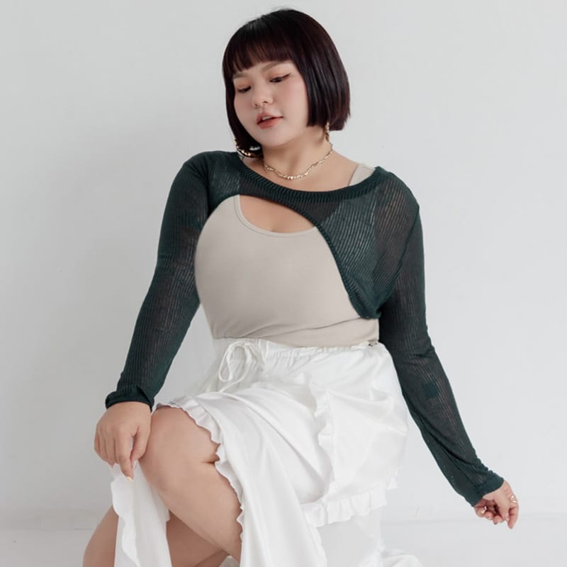 MUA! Layered Ribbed Contrast Plus Size Top