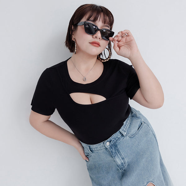 MUA! Sexy Cut-out Ribbed Plus Size Top