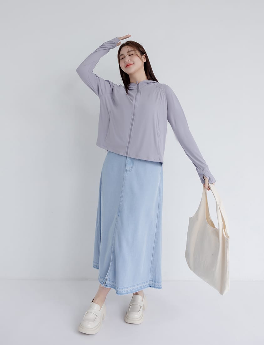 Lyocell Cooling Slit Plus Size Denim Maxi Skirt