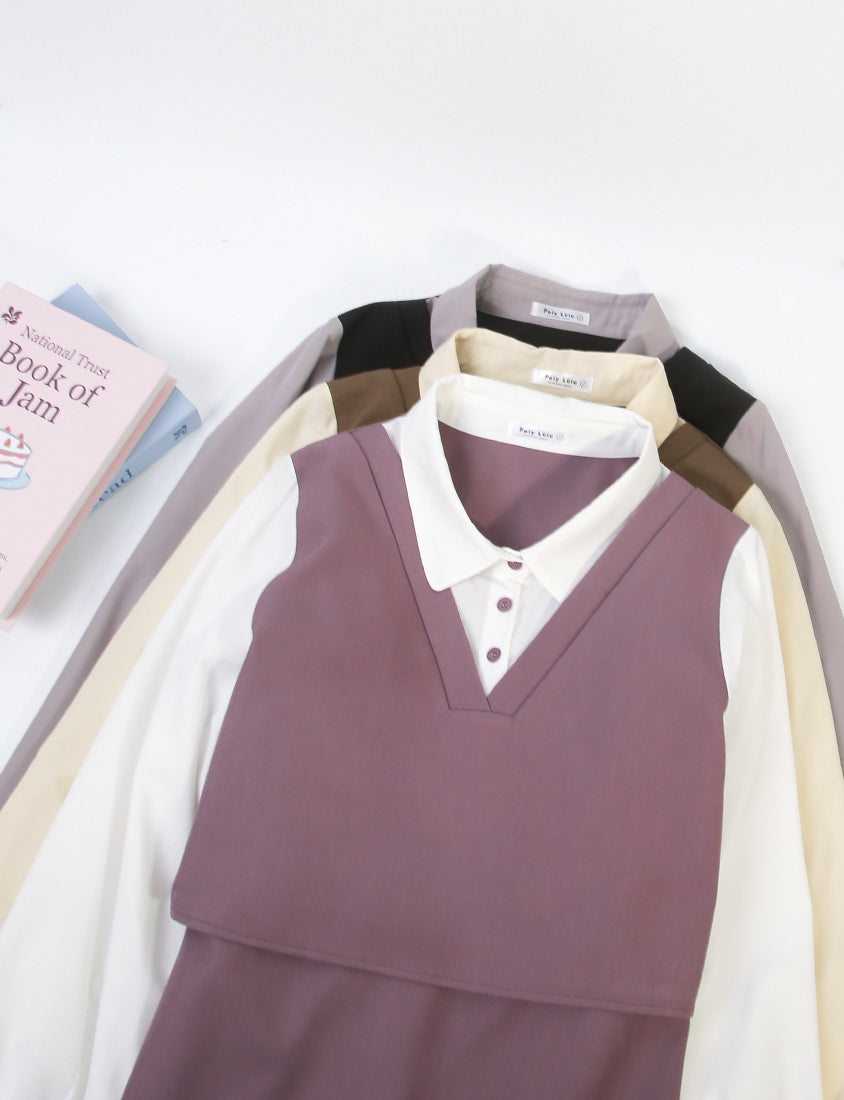 MISS. Contrast Faux Two Piece Waist Tie Plus Size Maxi Dress