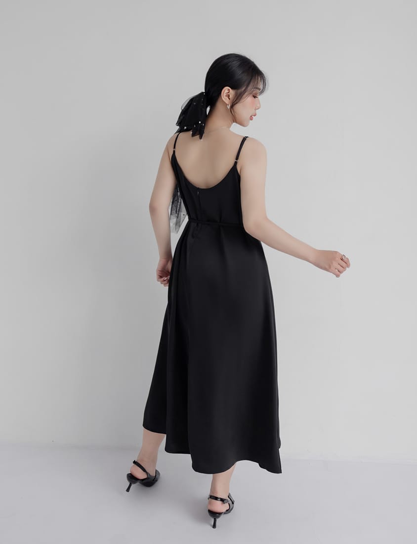 MISS. Satin A-Line Adjustable Strap Plus Size Cami Dress (with Waist Tie)