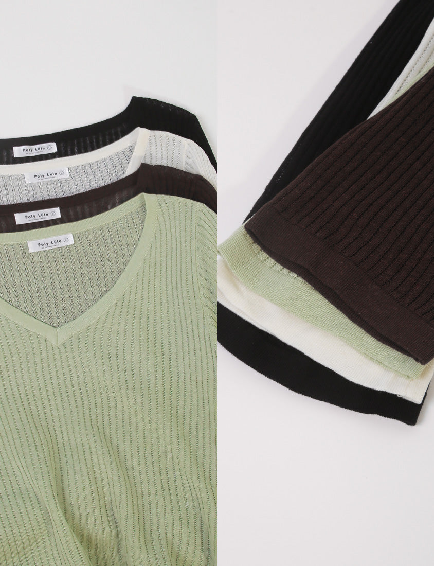 Lyocell Sheer Knit Plus Size Long Sleeve Top