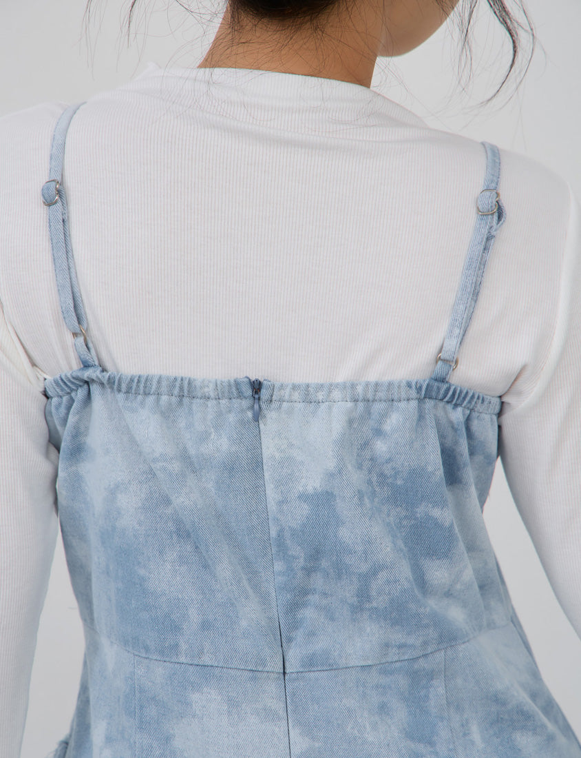 Adjustable Tie-Dye Denim Plus Size Cami Dress