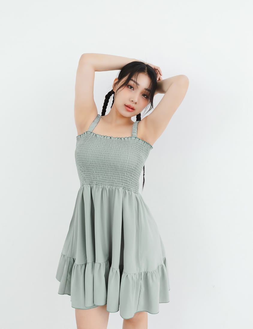 Colorblock Ruffle Trim Smocked Tiered Plus Size Mini Dress