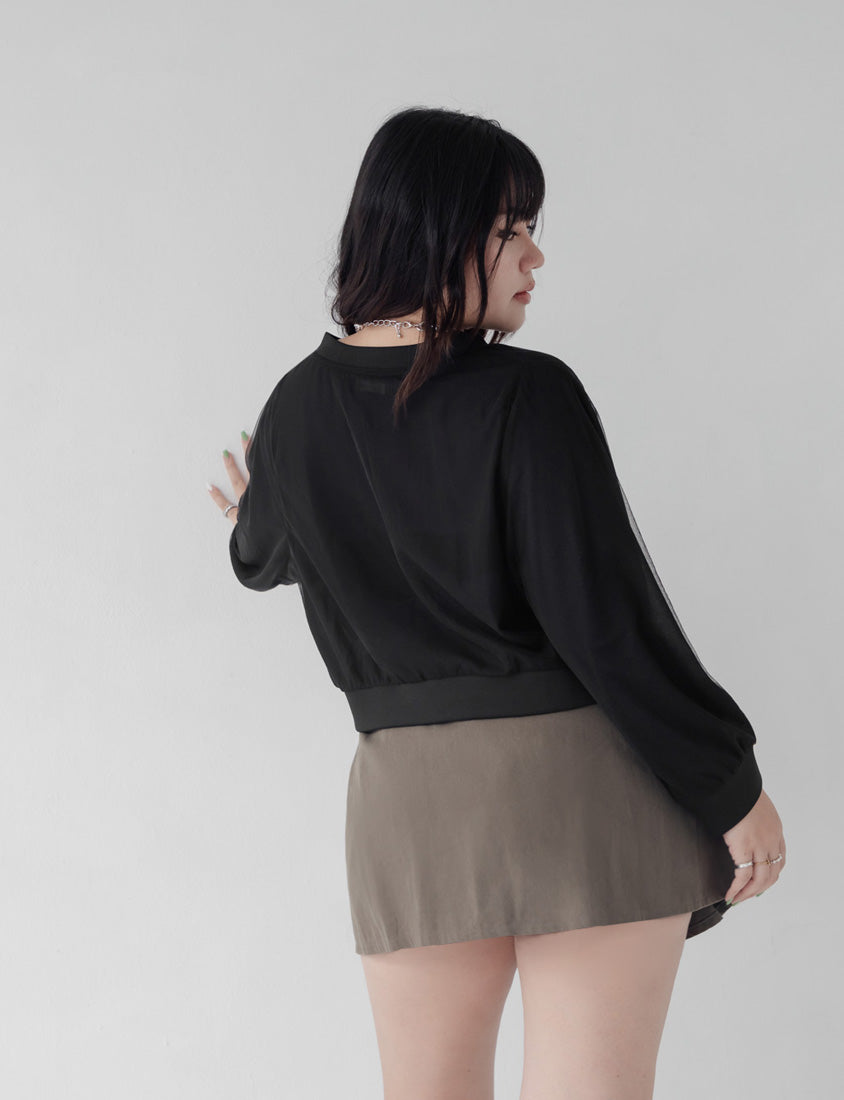 MUA! Sheer Chiffon Dual-Zip Plus Size Bomber Jacket