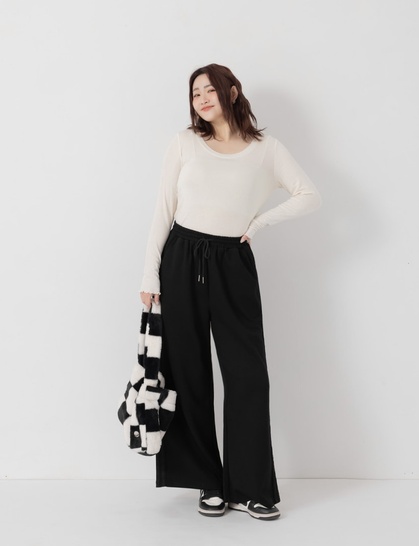 Sweet Lace Trim Cloud Cotton Plus Size Wide Leg Pants