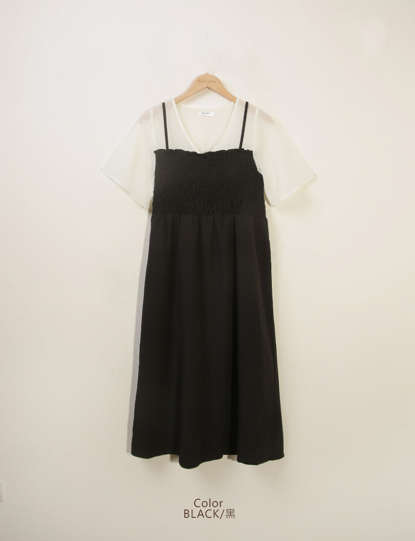 MISS. Faux Two-Piece Sheer Elastic Strap Plus Size Dress