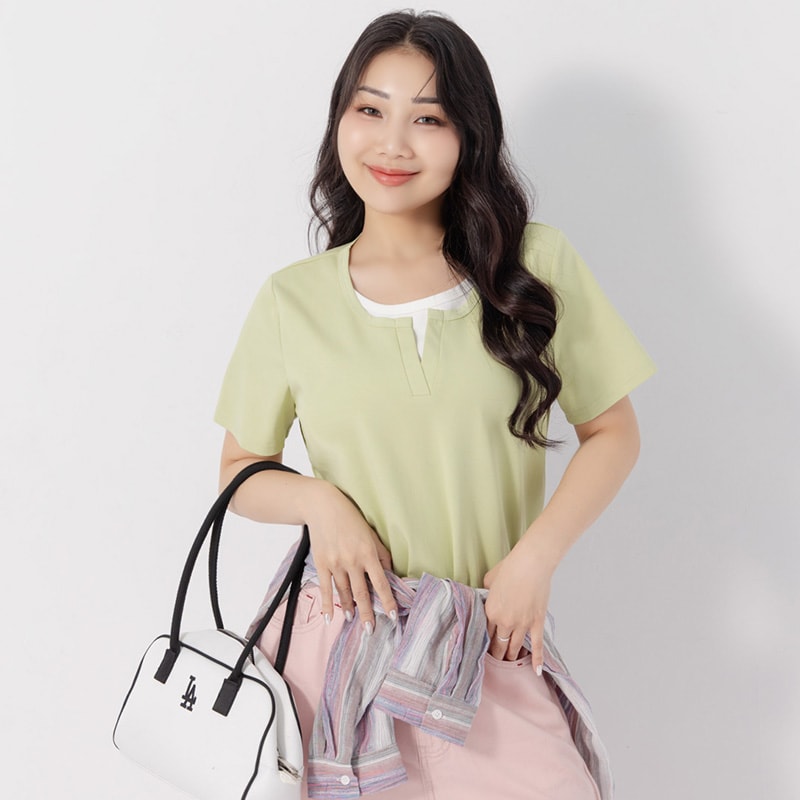 Versatile V-Neck Faux Two Piece Plus Size Tee