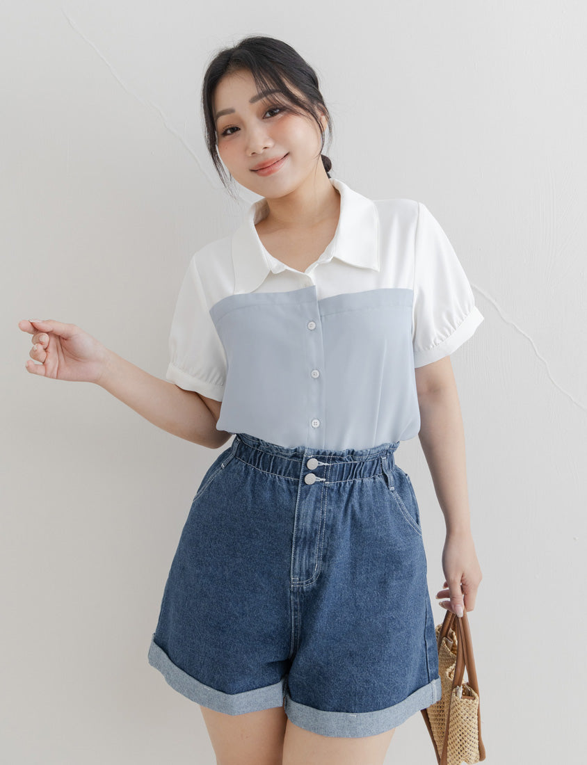 Faux Two-Piece Asymmetric Color-Block Plus Size Shirt
