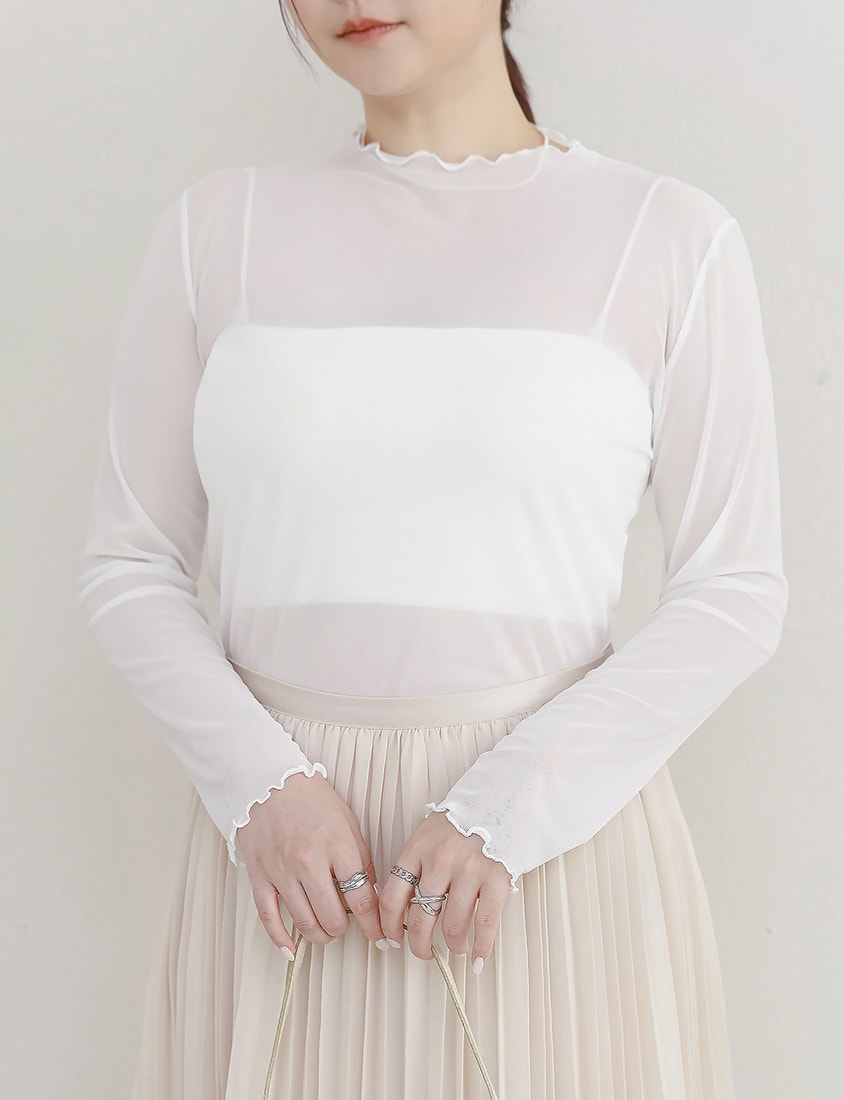 MISS. Multicolor Stretch Sheer Lettuce-Edge Plus Size Top