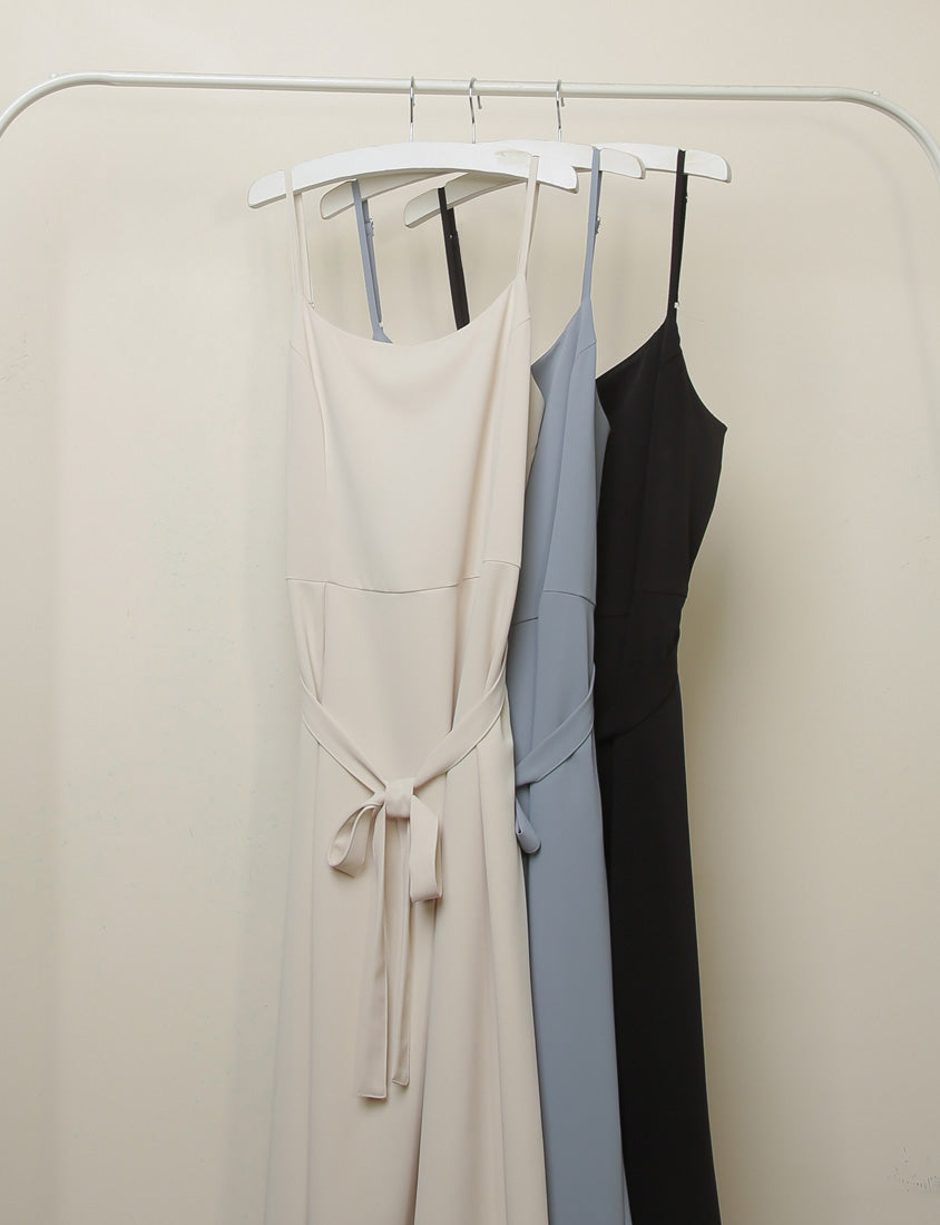 MISS. Silky Cool Pleated  Waist Tie Plus Size Cami Dress