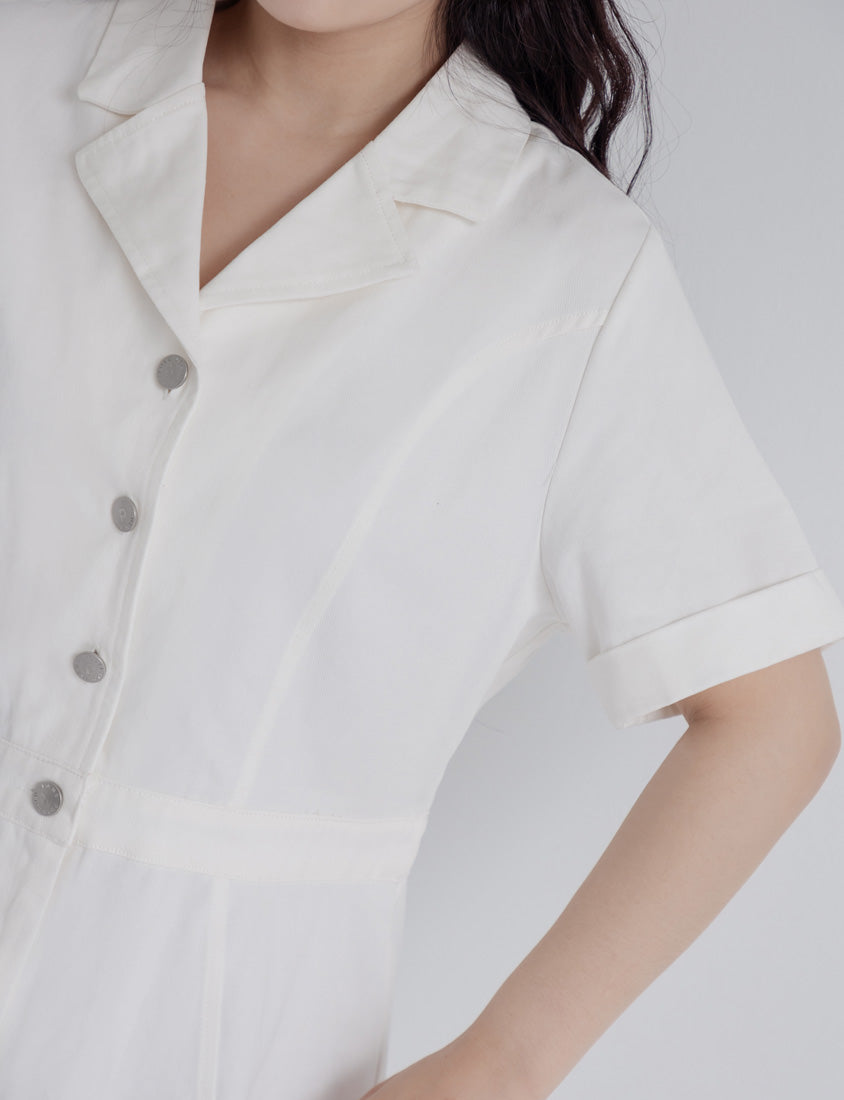 Twill Cuban Collar Cargo Ruffle Hem Plus Size Mini Dress