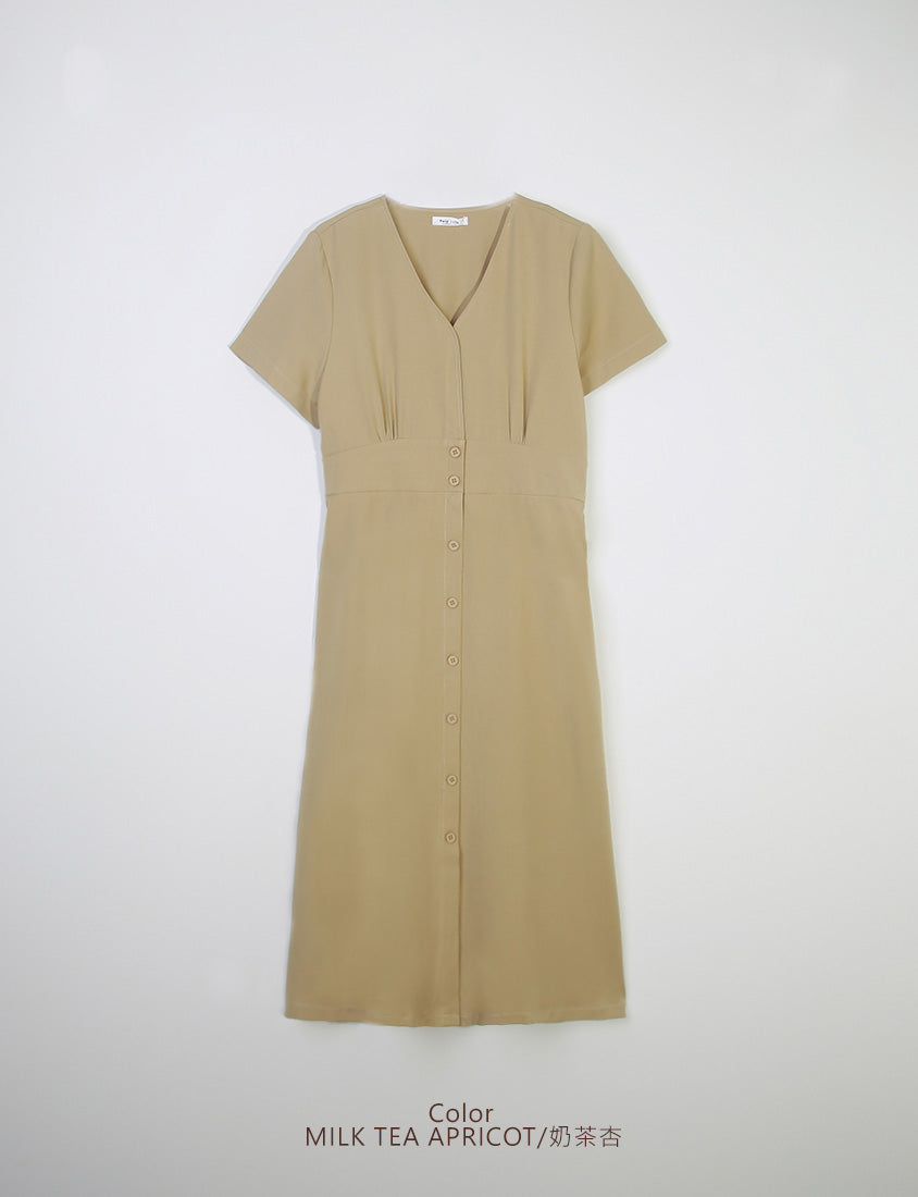 MISS. Slim Fit V-Neck Faux Button Plus Size Maxi Dress