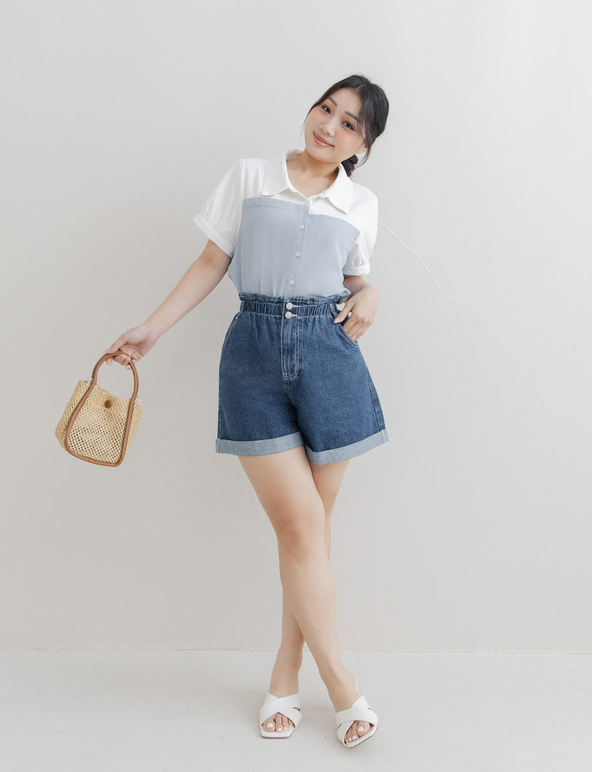 Faux Two-Piece Asymmetric Color-Block Plus Size Shirt
