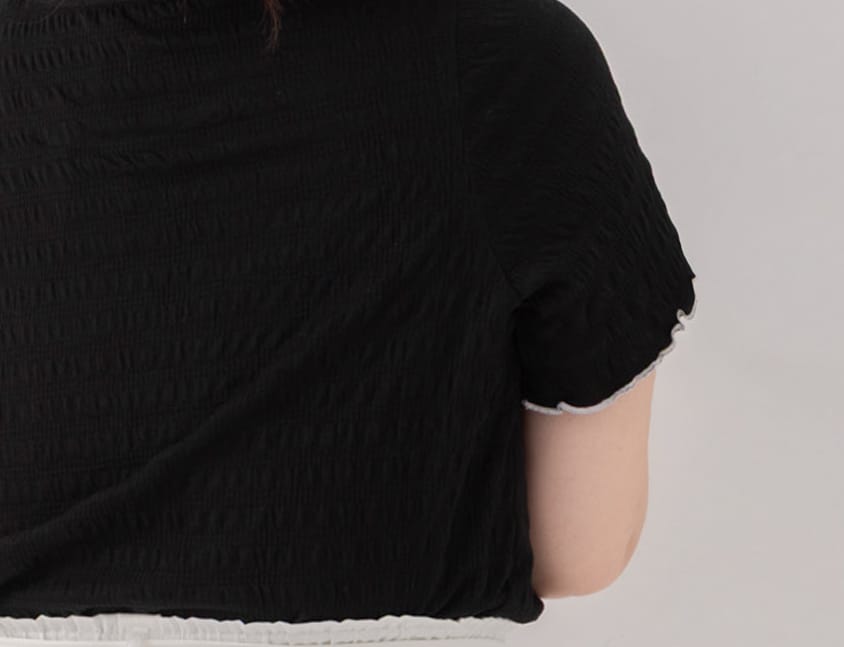 Multicolor Crew Neck Color-Block Crinkled Plus Size Short Sleeve Top