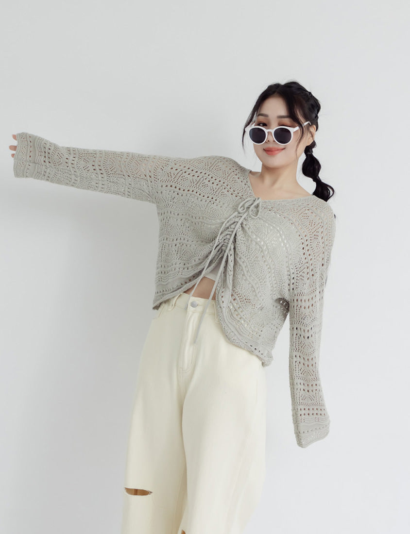Two-Way Front-Tie Drawstring Plus Size Knit Top