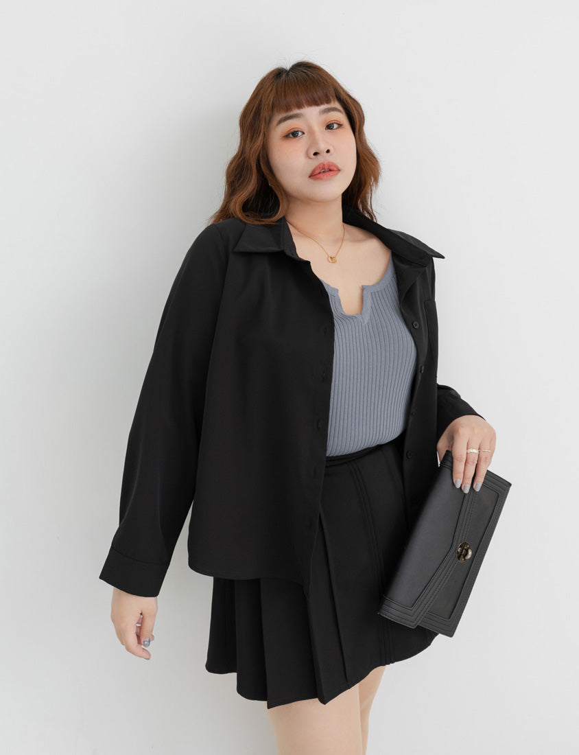 MISS. Wrinkle-Resistant Textured Multicolor Pocket Plus Size Shirt