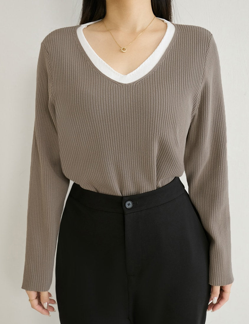 MISS. Faux Two Piece Ribbed Knit Plus Size Long Sleeve Top