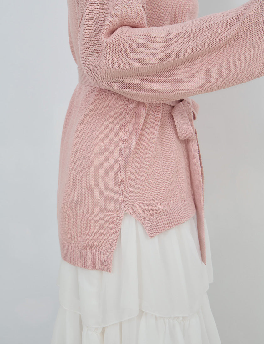 MISS. Korean Sheer Knit Plus Size Long Sleeve Top (with Waist Tie)