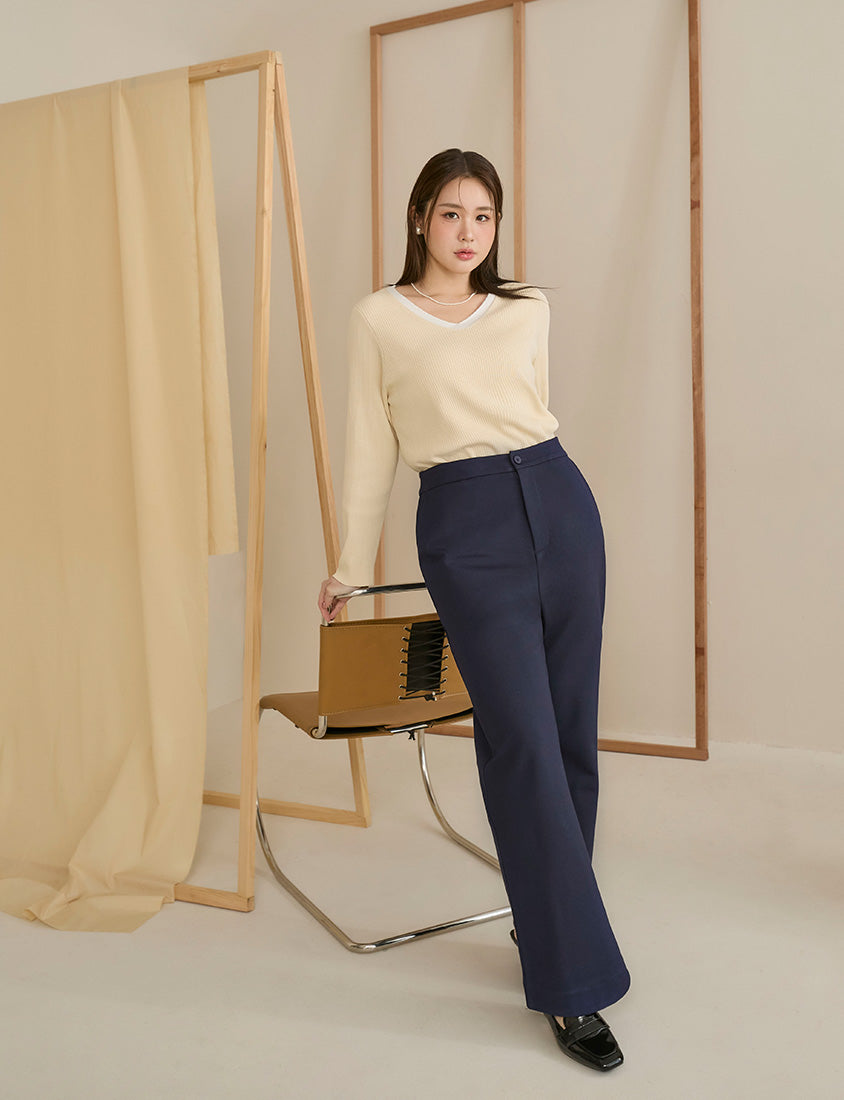 MISS. Faux Two Piece Ribbed Knit Plus Size Long Sleeve Top