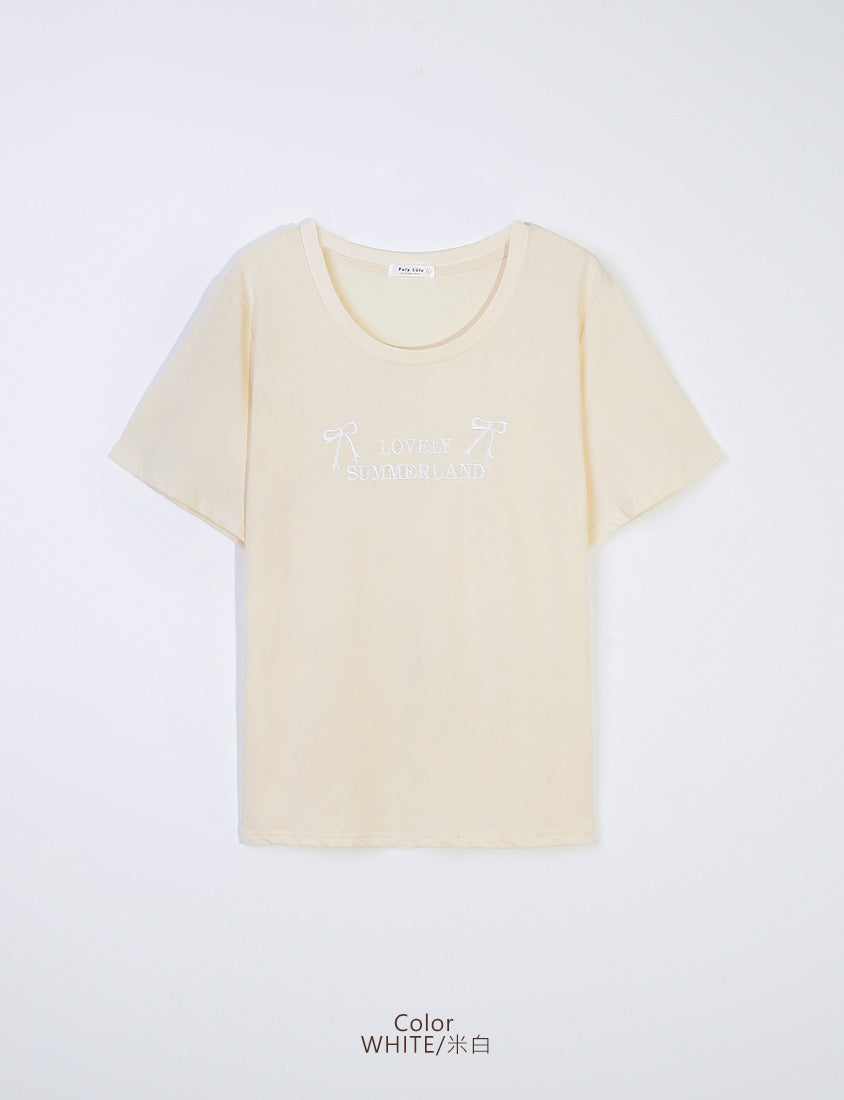Sweet Bow Embroidery Plus Size Tee