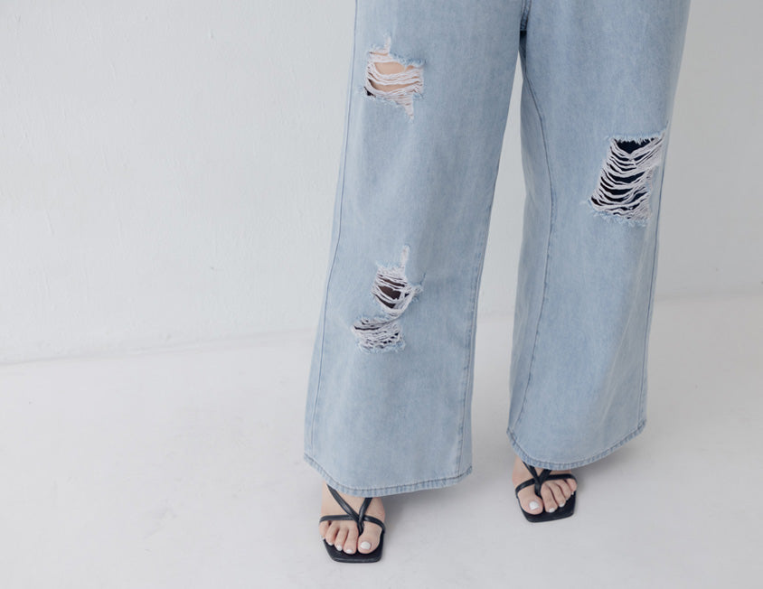 MUA! Distressed Denim Elastic Back Plus Size Wide Leg Jeans