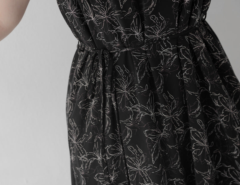 Adjustable Hand-Painted Floral Cami Dress (with Waist Tie)