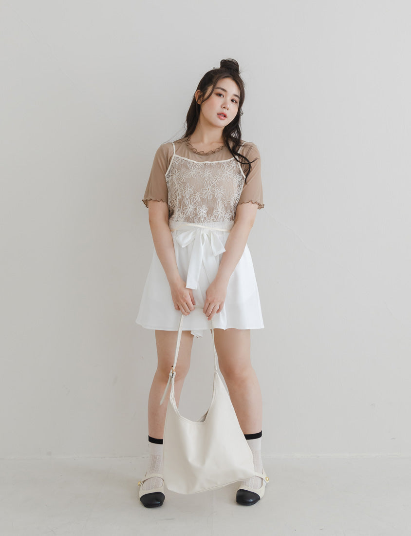 Double Layered Ruffle Sheer Stretch Plus Size Top