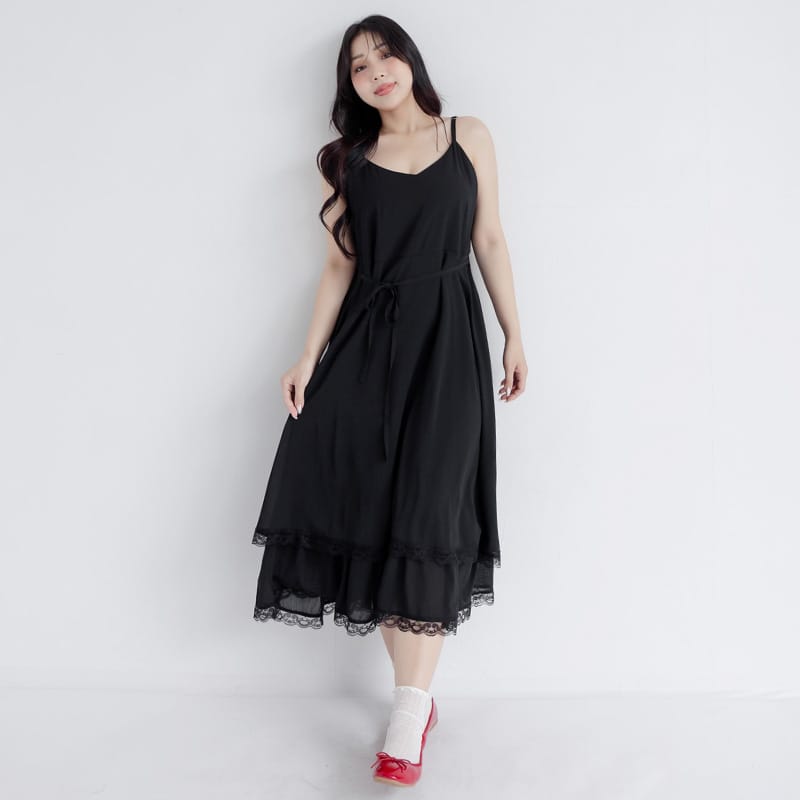 Elegant Layered Lace Tie Plus Size Dress