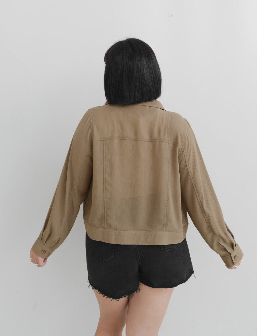 MUA! Sheer Textured Stitch Plus Size Cropped Jacket