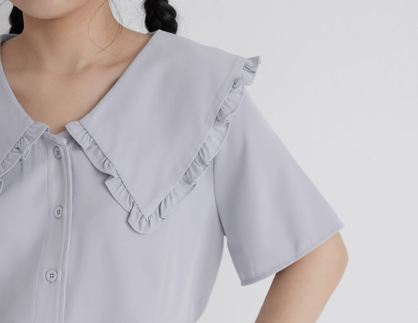 Playful Large Ruffle Collar Plus Size Short Sleeve Top