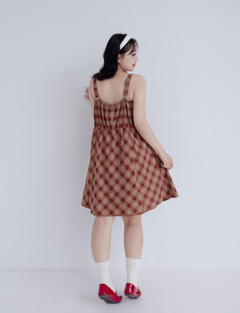 Preppy Adjustable Plaid Plus Size Mini Dress