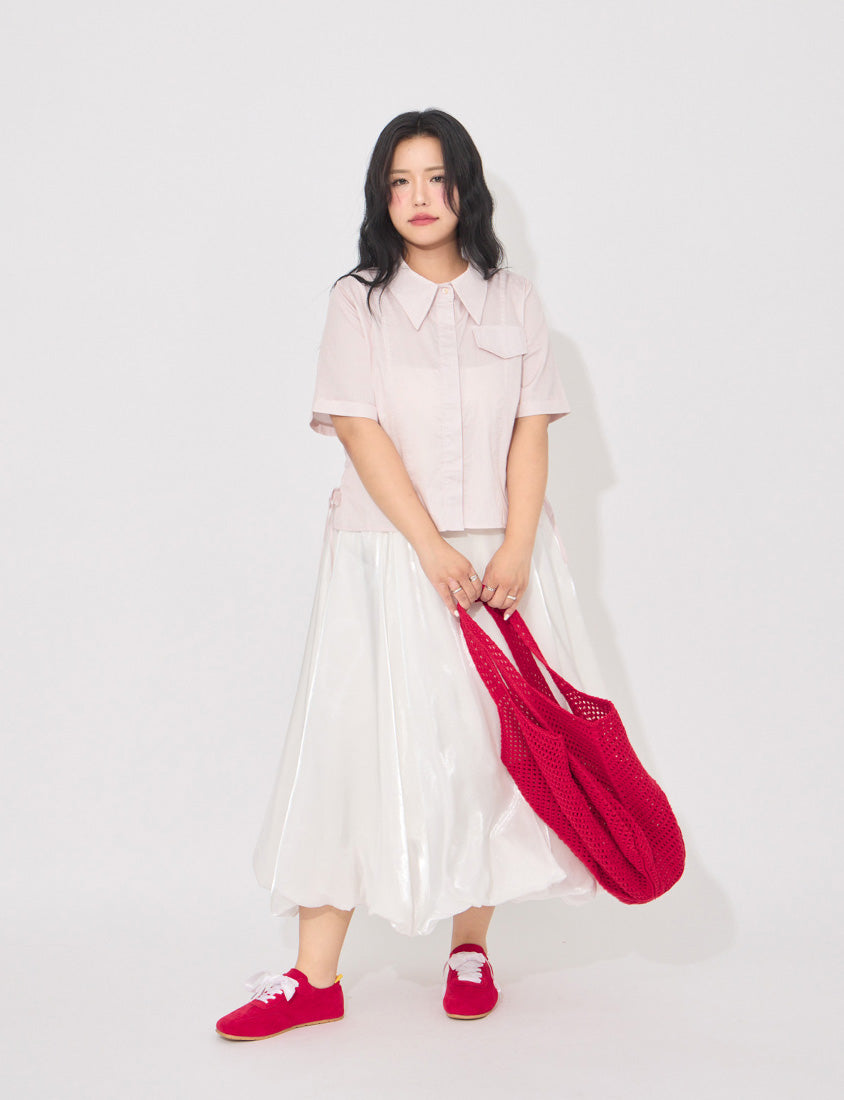 MORE U Airy Glossy Plus Size Bubble Skirt