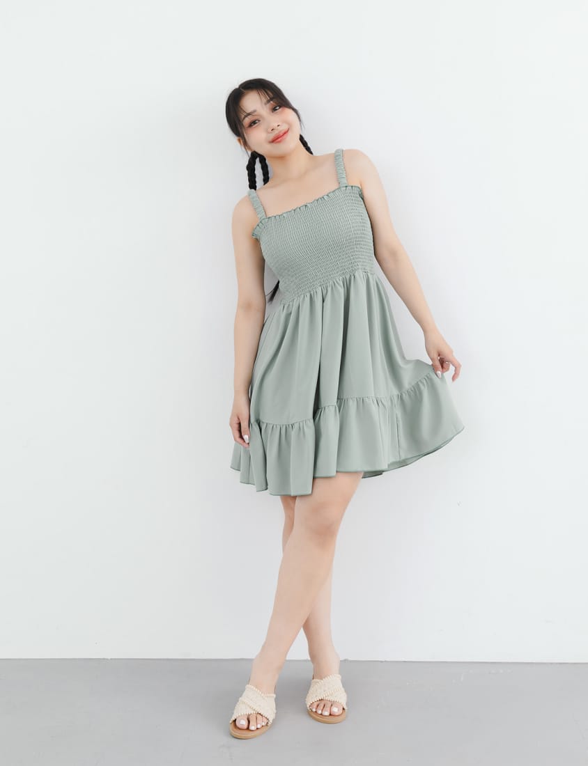 Colorblock Ruffle Trim Smocked Tiered Plus Size Mini Dress