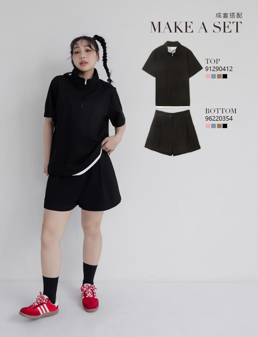Zip-Up Faux Two-Piece Multicolor Plus Size Short Sleeve Tee