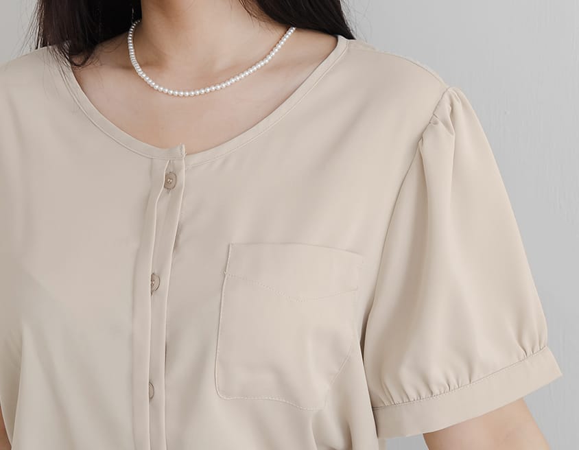 MISS. Minimalist Double Placket Pocket Plus Size Blouse