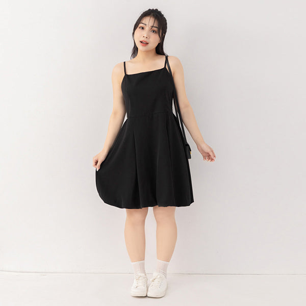 Japanese Style Adjustable Bubble Hem Plus Size Mini Dress