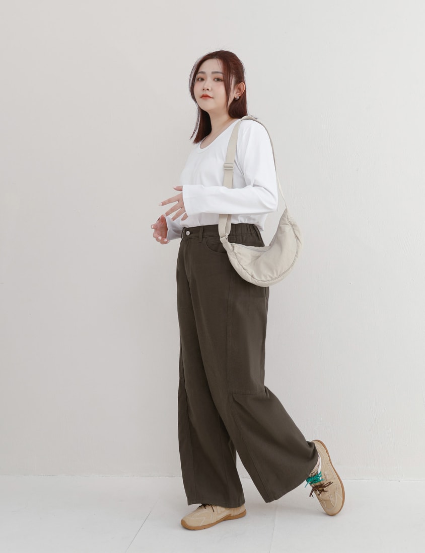 Everyday Versatile Twill Plus Size Straight-Leg Wide Pants